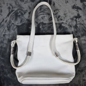 Fossil White Shoulder Bag with Braided Handles Genuine Leather.